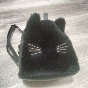 Faux Fur Mini Cat Backpack  Black